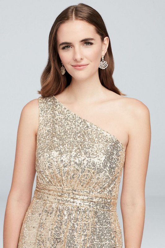 One-Shoulder Allover Sequin Bridesmaid Dress F19961