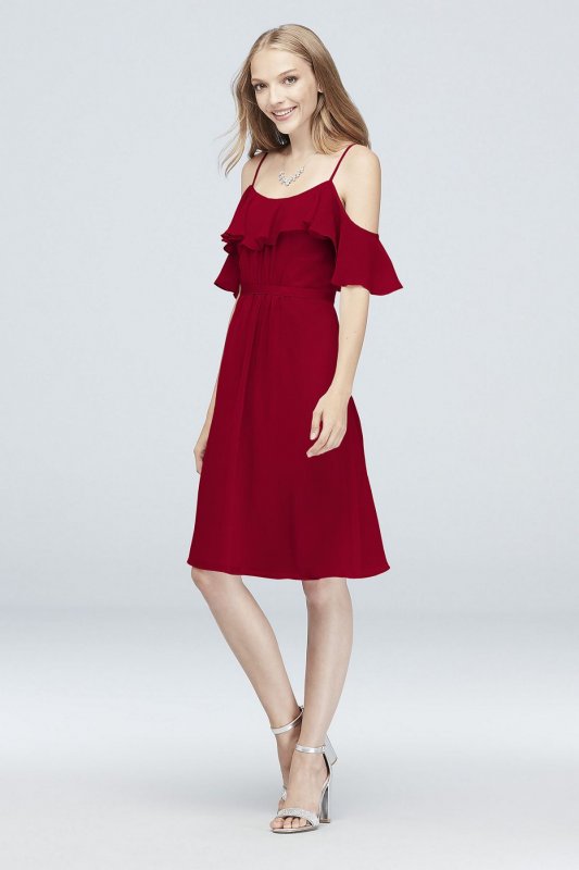 Cold-Shoulder Chiffon Short Bridesmaid Dress F19963