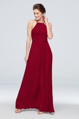 Chiffon High-Neck Pleated Skirt Bridesmaid Dress F19971