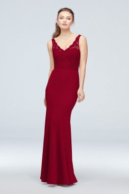 Lace and Stretch Crepe V-Neck Bridesmaid Dress F19978
