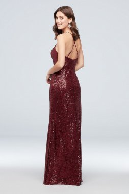 High-Neck Allover Sequin Bridesmaid Dress F19980