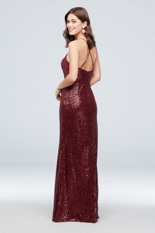 High-Neck Allover Sequin Bridesmaid Dress F19980
