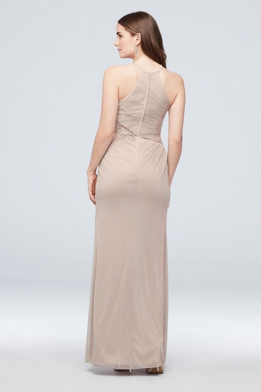 High-Neck Mesh Bridesmaid Dress with Lace Inset F19985