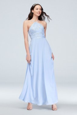 Y-Neck Embroidered Georgette Bridesmaid Dress F19986