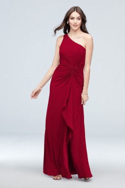 One Shoulder Twisted Knot Cascade Bridesmaid Dress F19990