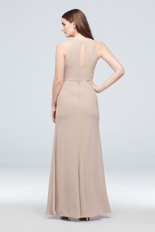 High-Neck Bridesmaid Dress with Cascade Twist F19992