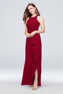 High-Neck Bridesmaid Dress with Cascade Twist F19992