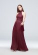 Tie Mock-Neck Ruched Georgette Bridesmaid Dress F19997
