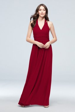 Halter Ruched Waist Georgette Bridesmaid Dress F19998