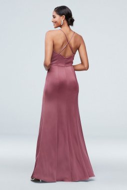 Spaghetti Strap Crepe-Back Satin Bridesmaid Dress F20009