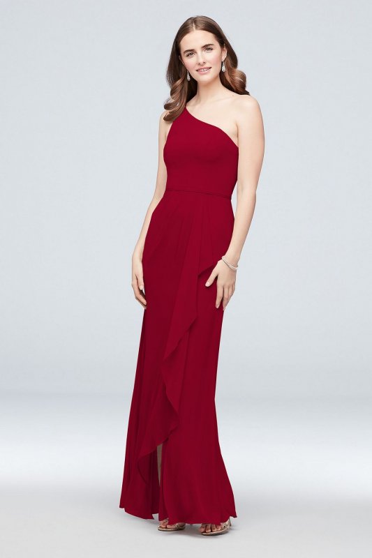One-Shoulder Chiffon Bridesmaid Dress with Cascade F20011