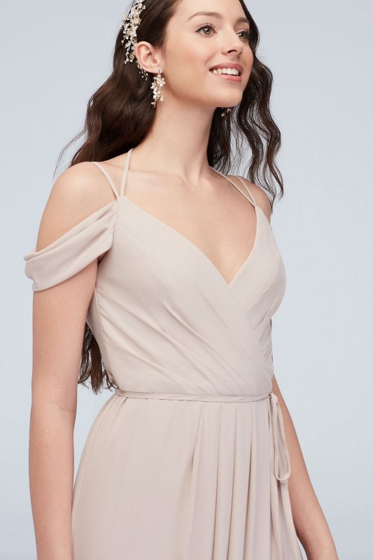 Off-the-Shoulder Georgette Wrap Bridesmaid Dress F20038