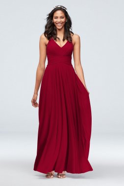 Spaghetti Strap Mesh Cross Waist Bridesmaid Dress F20052