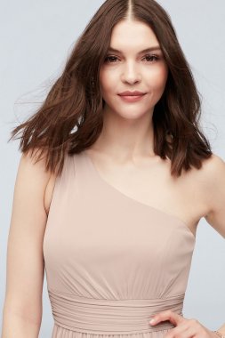One Shoulder Ruched Waist Mesh Bridesmaid Dress F20054