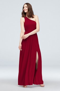 One Shoulder Ruched Waist Mesh Bridesmaid Dress F20054