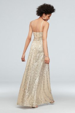 Allover Sequin High-Neck Pleated Bridesmaid Dress F20056