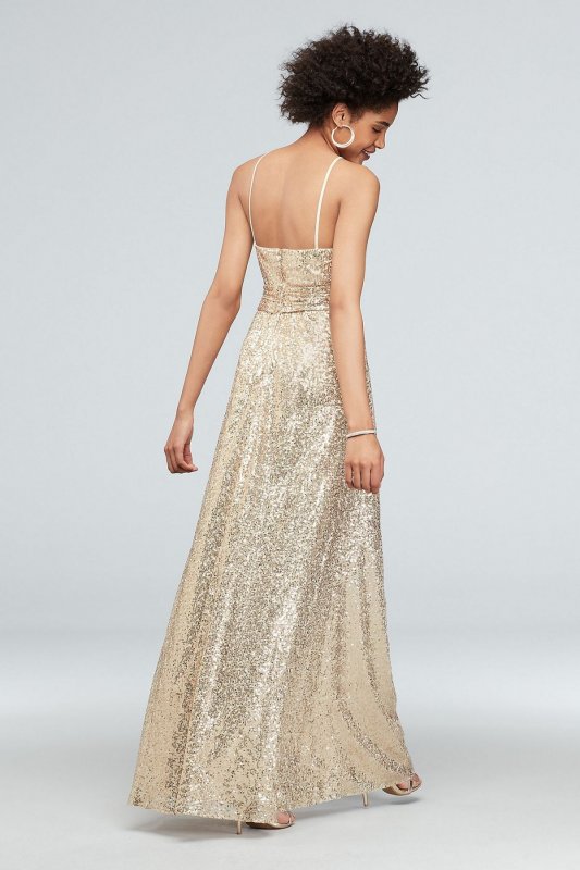 Allover Sequin High-Neck Pleated Bridesmaid Dress F20056