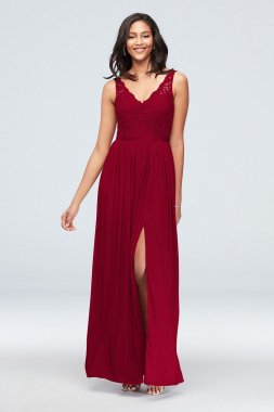 Lace and Mesh V-Neck Bridesmaid Dress F20057