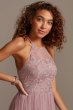 High-Neck Embroidered Soft Net Bridesmaid Dress F20118