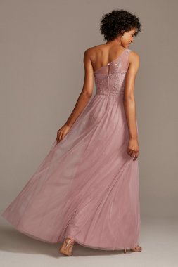 One-Shoulder Embroidered Soft Net Bridesmaid Dress F20121