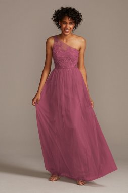 One-Shoulder Embroidered Soft Net Bridesmaid Dress F20121