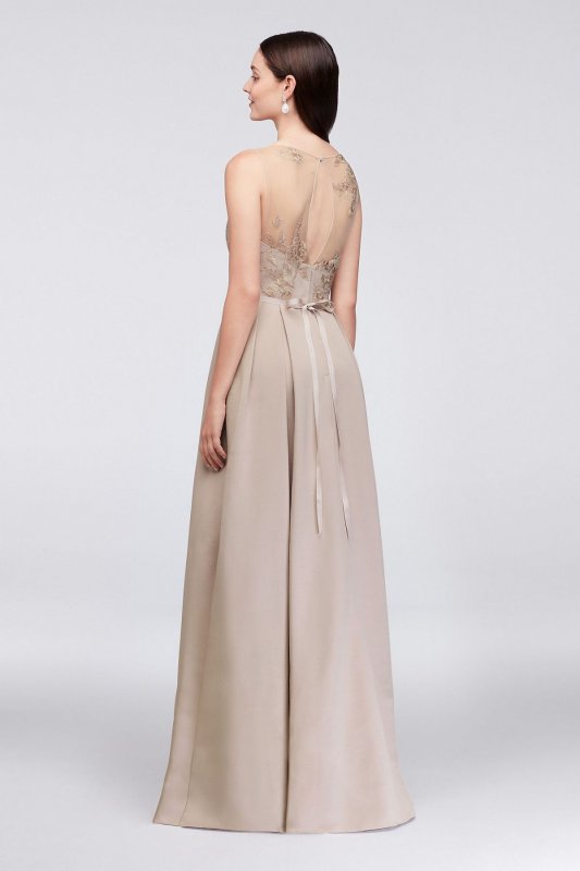 Appliqued Illusion Faille Bridesmaid Dress OC290023