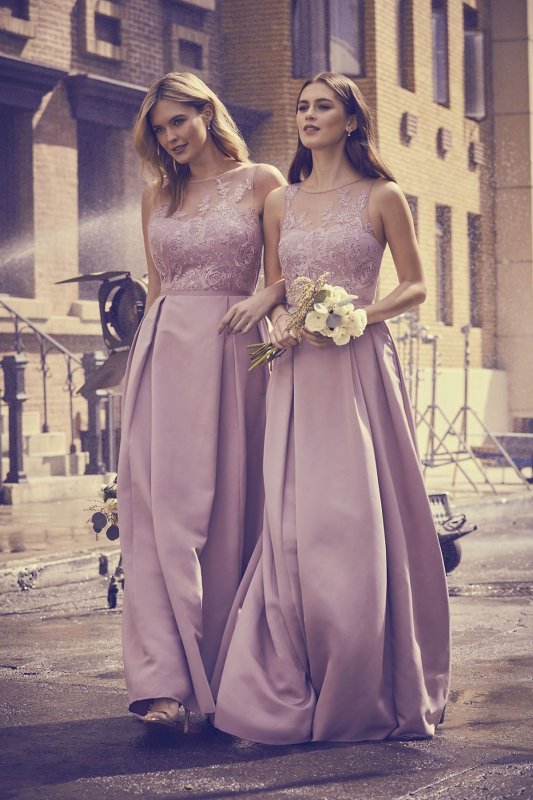 Appliqued Illusion Faille Bridesmaid Dress OC290023