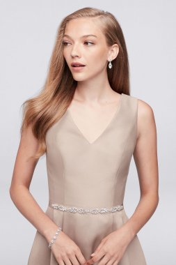 V-Neck Mikado Tea-Length Bridesmaid Dress OC290027