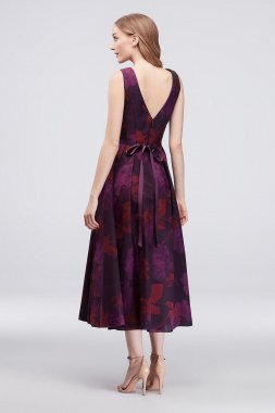 Jacquard V-Neck Tea-Length Bridesmaid Dress OC290027J