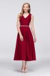V-Neck Mikado Tea-Length Bridesmaid Dress OC290027