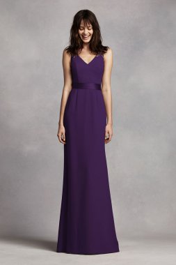 Long V Neck Crepe Gown with Open Back VW360195