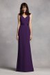 Long V Neck Crepe Gown with Open Back VW360195