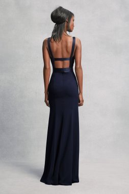 Crepe and Velvet Bridesmaid Dress with Open Back VW360195V