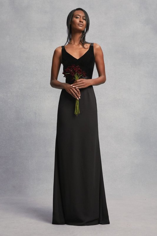 Crepe and Velvet Bridesmaid Dress with Open Back VW360195V