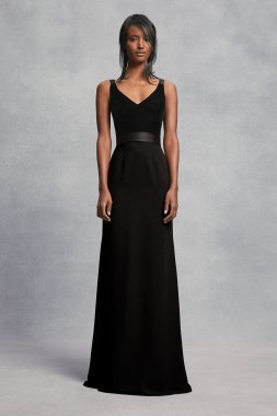 Crepe and Velvet Bridesmaid Dress with Open Back VW360195V