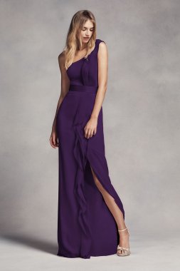 Long One-Shoulder Bridesmaid Dress with Ruffles VW360274