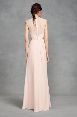 Illusion Cap Sleeve Crepe Bridesmaid Dress VW360377