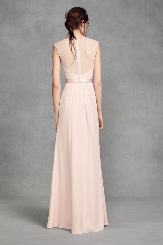 Illusion Cap Sleeve Crepe Bridesmaid Dress VW360377