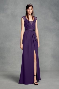 Illusion Cap Sleeve Crepe Bridesmaid Dress VW360377