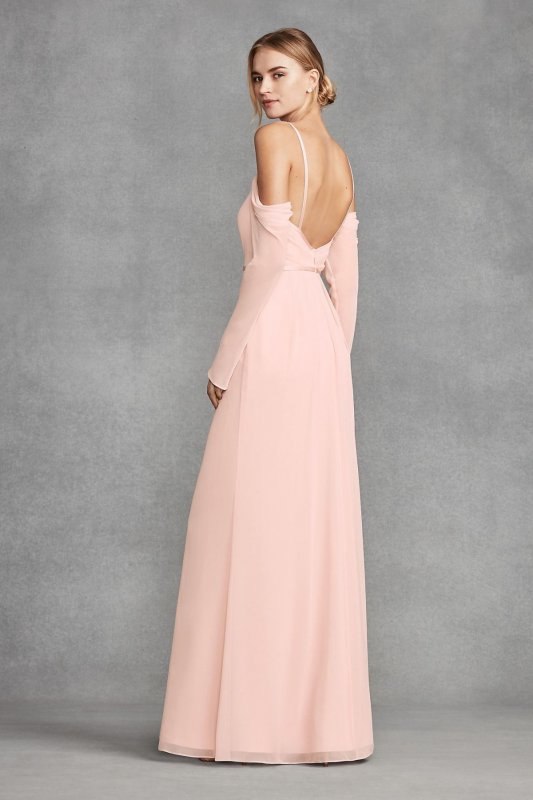 Long Sleeve Cold Shoulder Chiffon Bridesmaid Dress VW360382