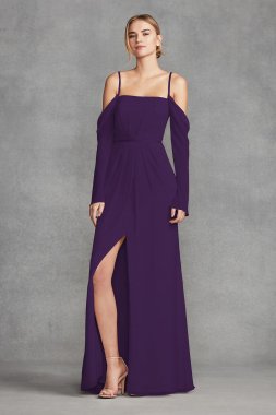 Long Sleeve Cold Shoulder Chiffon Bridesmaid Dress VW360382