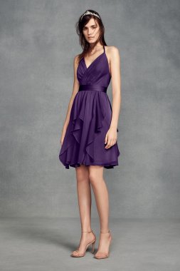 Short Chiffon Bridesmaid Dress with Cascade Skirt VW360399