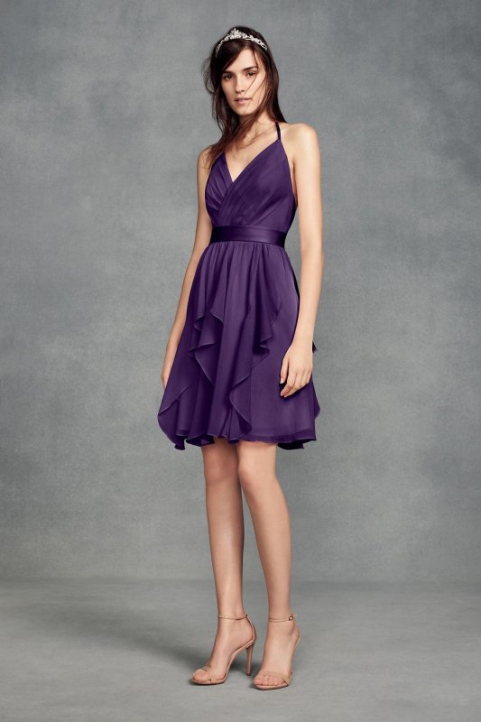 Short Chiffon Bridesmaid Dress with Cascade Skirt VW360399