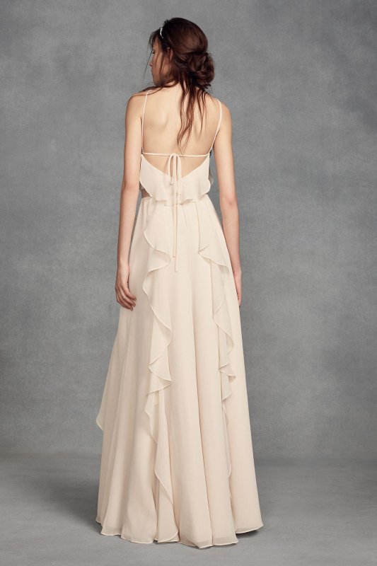 Chiffon High-Neck Bridesmaid Dress with Tie Back VW360409