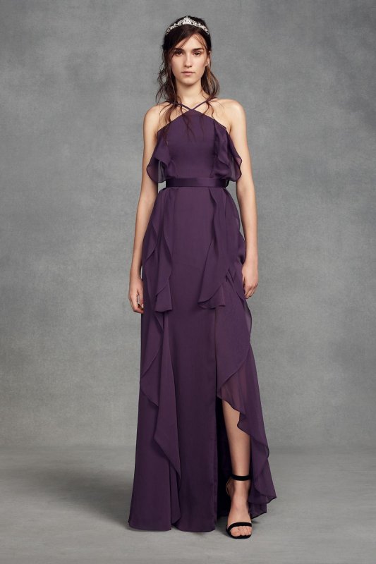 Chiffon High-Neck Bridesmaid Dress with Tie Back VW360409