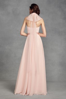 Chiffon Halter Bridesmaid Dress with Tulle Bow VW360418
