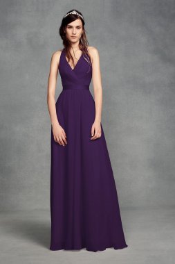 Chiffon Halter Bridesmaid Dress with Tulle Bow VW360418