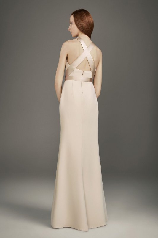 Pleated Cross-Back Double Cloth Bridesmaid Dress VW360468