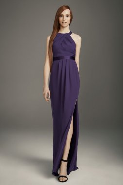 Pleated Cross-Back Double Cloth Bridesmaid Dress VW360468