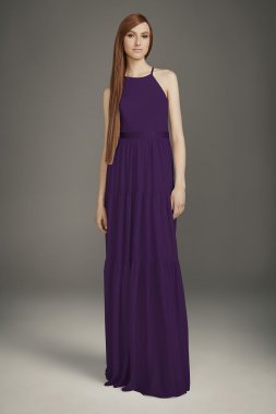 Georgette Bridesmaid Dress with Peasant Skirt VW360488